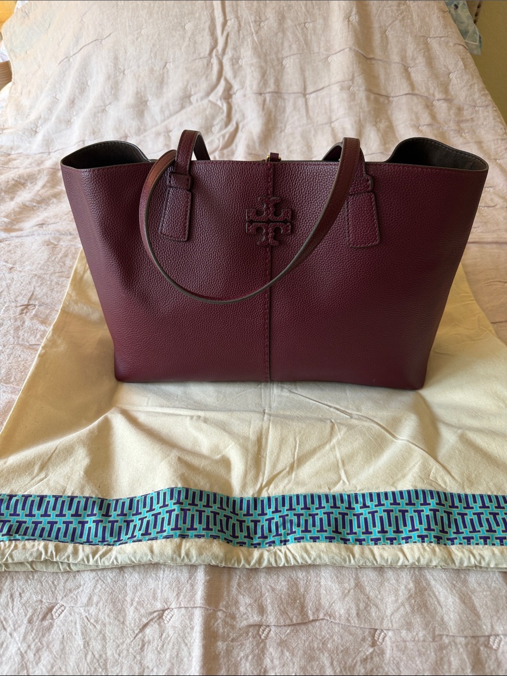 Tory Burch Pebbled Leather Tote in Burgundy